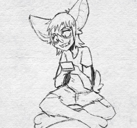 anthro big_ears bottomwear clothing controller eyewear female flat_chested game_controller glasses hair nerd paws shirt short_hair shorts sitting skinny t-shirt tail topwear pinacatte ingrid_martinez bat mammal hi_res sketch