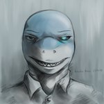 anthro black_sclera blue_eyes male multicolored_body sharp_teeth solo teeth two_tone_body krahs_tsai krahs_(krahs_tsai) fish marine shark 1:1