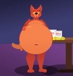 abdominal_bulge anthro arm_tuft belly big_belly blue_bottomwear blue_clothing bottomwear burger cheek_bulge clothing deep_navel double_chin eating food fur furniture hand_on_belly looking_at_viewer male mostly_nude multicolored_body multicolored_fur navel one_eye_closed oral_vore orange_pupils overweight overweight_anthro overweight_male pupils red_body red_fur shoulder_tuft solo table tail tail_motion tailwag tuft two_tone_body two_tone_fur vore weight_gain wink winking_at_viewer yellow_sclera fanfair_studios hausedge callaghan_(fanfair) canid canine fox mammal red_fox true_fox animated digital_media_(artwork) pixel_(artwork) pixel_animation short_playtime