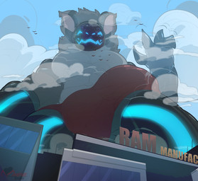 anthro bulge first_person_view genitals humor looming machine macro male penis perspective pixel solo toony megfluff protogen hi_res