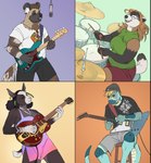 anthro bass_guitar beard black_nose blonde_hair bottomwear brown_hair clothed clothing dress drum drum_set drumming drumming_stick ear_piercing ear_ring electric_guitar electronics eyewear facial_hair female fur glasses goatee group guitar hair holding_object hollow_body_guitar jewelry long_hair male microphone multicolored_body multicolored_fur musical_instrument open_mouth percussion_instrument percussion_mallet piercing playing_guitar playing_music plucked_string_instrument ring_piercing simple_background singing string_instrument topwear entodonyx fender_musical_instruments_corporation gibson_explorer gretsch_country precision_bass andre_taslim darius_davis emma_campbell josephine_vasquez african_wild_dog antelope black-footed_ferret bovid bovine canid canine canis domestic_ferret impala komodo_dragon lizard mammal monitor_lizard mustelid musteline reptile scalie true_musteline weasel absurd_res digital_media_(artwork) hi_res