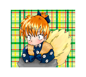 asian_clothing big_tail blue_clothing blue_kimono border brown_hair clothing east_asian_clothing fur hair japanese_clothing kimono male solo tail white_border yellow_body yellow_fur young young_male kana_(artist) inuyasha shippou_(inuyasha) animal_humanoid canid canid_humanoid canine canine_humanoid fox_humanoid humanoid mammal mammal_humanoid 2001 tagme