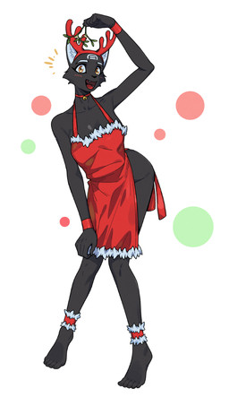 anklet anthro apron apron_only barefoot bell bell_collar biped black_body black_fur breasts clothed clothed_anthro clothed_female clothing collar feet female fingers front_view fur holidays jewelry looking_at_viewer simple_background smile solo teeth toes tongue nulia christmas tarahe domestic_cat felid feline felis mammal 2025 digital_drawing_(artwork) digital_media_(artwork) hi_res