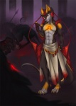 ambiguous_gender anthro blood bodily_fluids clothed clothing feral gore group looking_at_viewer male muscular smile standing tail topless llirika asian_mythology east_asian_mythology mythology prince_thirash canid canine demon dragon eastern_dragon fenra mammal mythological_creature mythological_scalie scalie