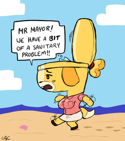 anthro beach blush blush_stickers bottomwear breasts buckteeth clothing cloud female footsteps for_a_head inanimate_transformation living_toilet losing_balance motion_lines outside pink_clothing pink_shirt pink_topwear seashell shell shirt shirt_pocket skirt sloshing solo speech_bubble teeth toilet toilet_bowl toilet_lid toilet_seat toilet_transformation toilet_water topwear transformation unbalanced walking wide_hips worried worried_look cardboardcutoutcbc animal_crossing nintendo isabelle_(animal_crossing) canid canine canis domestic_dog mammal object_head 2026 clip_studio_paint_(artwork) digital_media_(artwork) hi_res