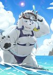 anthro belly bulge clothing detailed_bulge eyewear goggles male moobs navel nipples overweight overweight_male solo swimwear ssssssssss3000 tamacolle tajima_(tamacolle) canid canine canis domestic_dog mammal absurd_res hi_res