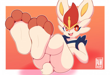 3_toes anthro border brown_body buckteeth butt feet female foot_focus hair looking_at_viewer nude open_mouth orange_background orange_eyes red_hair simple_background smile soles solo tail teeth toes white_border p4wsized nintendo pokemon cinderace generation_8_pokemon lagomorph leporid mammal pokemon_(species) 2025 digital_media_(artwork) hi_res