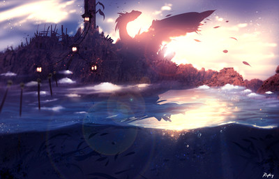 ambiguous_gender day detailed_background fantasy feral macro membrane_(anatomy) membranous_wings outside sky solo sun water wings ryky mythology dragon mythological_creature mythological_scalie scalie 2016 digital_media_(artwork)