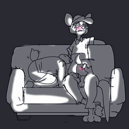 anthro balls blush butt clothed clothing duo erection eyewear fellatio fur furniture genitals glasses hair male male/male oral penile penis sex simple_background sofa tail oreo_tlacuache elagrena american_opossum bovid caprine goat mammal marsupial 1:1 absurd_res digital_media_(artwork) hi_res