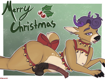 accessory animal_genitalia animal_penis anthro antler_jewelry antlers balls bedroom_eyes bell bell_collar bow_accessory bow_ribbon christmas_clothing clothing collar curly_hair ear_piercing equine_genitalia equine_penis erection facial_piercing femboy fingers fur genitals hair harness heart_eyes heart_symbol holidays hooved_fingers hooves horn lipstick looking_at_viewer lying makeup male narrowed_eyes nipple_piercing nipples nose_piercing nose_ring nude on_side open_mouth penis piercing purple_eyes ring_piercing saggy_balls seductive septum_piercing simple_background smile solo tail text thick_thighs wide_hips inkslushee christmas toastii_(character) deer mammal english_text hi_res