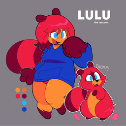 anthro blue_eyes clothing female fur hair hoodie leg_markings markings panties red_body red_fur red_hair socks_(marking) solo tail tan_body tan_skin topwear transformation underwear navipal lulu_(navipal) animal_humanoid canid canid_humanoid canine canine_humanoid humanoid mammal mammal_humanoid raccoon_dog tanuki tanuki_humanoid 1:1 hi_res model_sheet