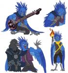 anthro beak blood blue_body blue_feathers bodily_fluids cape clothed clothing duo feathers holding_object holding_torch knife musical_instrument plucked_string_instrument red_eyes sitar string_instrument torch jaboody aiareck_arpia accipitrid accipitriform avian bird corvid corvus_(genus) eagle harpy_eagle oscine passerine raven digital_media_(artwork)