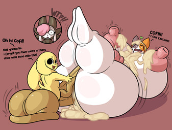 4_fingers anthro anthro_on_anthro areola ball_squish balls balls_on_ground big_areola big_balls big_breasts big_butt big_nipples big_penis black_eyes black_nose bodily_fluids breasts burger_costume butt caught_in_the_act cheating_girlfriend clothing costume cuckquean cum cum_between_breasts cum_on_body cum_on_breasts cum_on_butt cum_on_face cum_on_ground darkened_balls darkened_genitalia darkened_penis dialogue duo_focus erect_nipples erection excessive_cum excessive_genital_fluids exclamation_point eyelashes fangs featureless_feet feet female female_anthro fingers floppy_ears food_costume fur genital_fluids genitals glans grey_ears group hair huge_areola huge_balls huge_breasts huge_butt huge_nipples huge_penis humanoid_genitalia humanoid_penis hyper hyper_areola hyper_balls hyper_breasts hyper_butt hyper_genitalia hyper_nipples hyper_penis infidelity interspecies larger_female long_ears lop_ears lying male male/female male_anthro mismatched_ears name_drop name_in_dialogue nipples on_back on_ground one_eye_obstructed open_:3 open_mouth open_smile orange_ears penis pink_body pink_fur pink_glans pink_hair pink_wool red_tongue scrotum_flap shadow short_tail size_difference small_but_hung smaller_male smile squish standing startled stuttering sweat tail teeth text thick_thighs tongue trio vein veiny_penis white_body white_breasts white_eyes white_fur white_sclera wide_hipped_anthro wide_hipped_female wide_hips wolf_costume wool_(fur) wool_hair yellow_body yellow_ears yellow_fur yellow_tail evilfiendish chikn_nuggit cheezborger_(chikn_nuggit) chikn_nuggit_(chikn_nuggit) cofi_(chikn_nuggit) bovid calico_cat canid canine canis caprine domestic_cat domestic_dog felid feline felis mammal sheep 2025 digital_media_(artwork) english_text hi_res