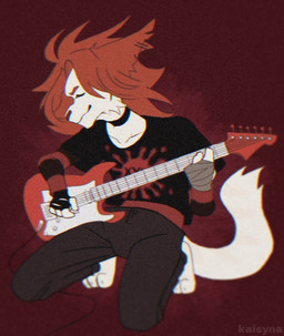 3_toes 4_fingers anthro barefoot biped clothed clothing electric_guitar eyes_closed feet female fingers fur guitar hair musical_instrument playing_music plucked_string_instrument red_background red_hair simple_background solo string_instrument tail text toes white_body white_fur white_tail kaisyna domestic_cat felid feline felis hybrid lion mammal pantherine 2021 artist_name full-length_portrait hi_res portrait watermark