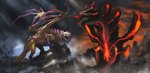 day detailed_background duo feral open_mouth outside sky standing teeth tongue lone-scarab capcom monster_hunter mythology dire_miralis dragon elder_dragon mythological_creature mythological_scalie scalie shara_ishvalda 2020 hi_res