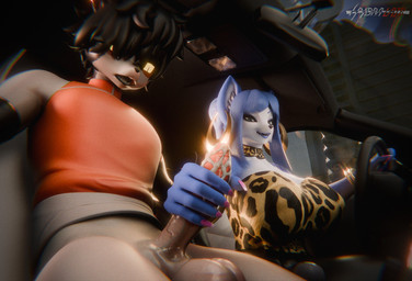 anthro big_breasts bodily_fluids breasts car clothed clothing cum day driver duo ejaculation female genital_fluids genitals holding_penis light male male/female morning partially_clothed penis sex sex_in_car sunlight text vehicle hydras_lair arknights hypergryph nintendo star_fox studio_montagne aak_(arknights) krystal_(star_fox) canid canine fox mammal absurd_res english_text hi_res