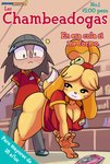 animal_crossing anthro bent_over big_breasts big_butt blush breasts butt canid canine canis cleavage clothed clothing comic cover cover_art cover_page domestic_dog english_text female hi_res human ichduhernz isabelle_(animal_crossing) male mammal nintendo plantigrade seductive text thick_thighs translation_request