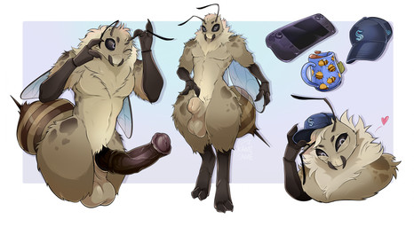 2_fingers animal_genitalia animal_penis antennae_(anatomy) balls clothing container cup equine_genitalia equine_penis erection fingers fur genitals hat headgear headwear male mandibles medial_ring mug penis sheath simple_background solo standing kamisame arthropod bee hymenopteran insect absurd_res hi_res model_sheet