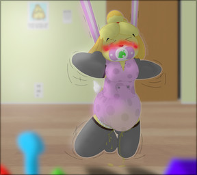 ageplay anthro arms_tied baby_bouncer bdsm bitchsuit blush bodily_fluids bondage bondage_gear bound chicken-wing_tied clothed clothing crying diaper diaper_fetish diaper_under_clothing female frogtied genital_fluids infantilism inside legs_tied object_in_mouth pacifier pacifier_in_mouth peeing roleplay solo squirming suspension tears unclean_diaper urine used_diaper watersports wearing_diaper wet_diaper wetting wetting_diaper padlockedpadding animal_crossing nintendo isabelle_(animal_crossing) canid canine canis domestic_dog mammal shih_tzu toy_dog hi_res