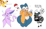 anthro belly big_breasts bracelet breasts bunny_costume choker claws clothing collar costume eyes_closed female femboy fluffy group hoodie jewelry male mohawk necklace pokeball shirt spiked_bracelet spiked_collar spikes tank_top text thick_thighs topwear wide_hips puppysnackz nintendo pokemon blitzle eeveelution equid equine espeon felid generation_1_pokemon generation_2_pokemon generation_5_pokemon mammal pikachu pokemon_(species) rodent snorlax english_text hi_res