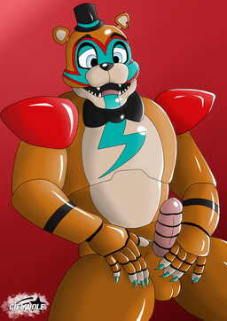 anthro blue_eyes brown_body clothing genitals hat headgear headwear machine makeup male metal metallic_body penis pink_penis solo solo_focus ciel-wolf five_nights_at_freddy's five_nights_at_freddy's:_security_breach scottgames steel_wool_studios freddy_(fnaf) glamrock_freddy animatronic bear mammal robot