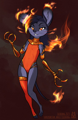 amputee anthro biped black_eyebrows buckteeth camel_toe clothed clothing dark_hair disability elemental_manipulation eyebrows female female_anthro fire fire_manipulation flat_chested floating front_view fur hair legwear solo teeth text thigh_highs whiskers young young_anthro young_female lichfang house_mouse mammal mouse murid murine rodent 2025 hi_res url