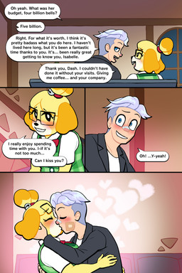 anthro blush cupping_cheek dialogue duo female human_on_anthro interspecies kissing love male male/female speech_bubble text lovetopullmicke animal_crossing nintendo isabelle_(animal_crossing) villager_(animal_crossing) canid canine canis domestic_dog human mammal 2:3 absurd_res comic english_text hi_res