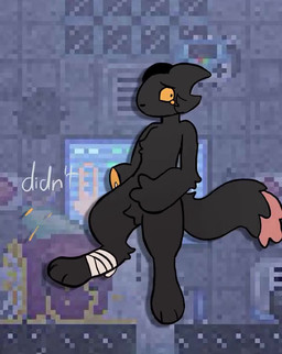 4_fingers ambiguous_gender amputee anthro arm_tuft bandage big_tail biped black_body black_fur black_tail blood bodily_fluids cartoon_gore cave dancing digitigrade dipstick_tail disability elbow_tuft fingers fur gameplay_mechanics gore handpaw hitting_head leg_tuft markings missing_arm missing_limb music orange_tail_tip paws severed_arm severed_body_part severed_limb solo tail tail_markings text tuft yellow_sclera sillyyh casualties:_unknown kwik_flip_(meme) canid canine expie_(gunsawian) fox gunsawian hybrid mammal murid murine rat rodent 2026 2d_animation animated digital_media_(artwork) short_playtime sound video
