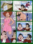 anthro breasts clothing comic disney english_text female goof_troop group looking_at_another male mature_anthro mature_female max_goof pandora's_box peeping peg_pete pj_(goof_troop) text undressing