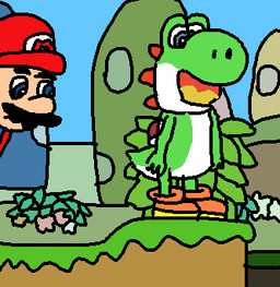 anthro male solo nickjrbunniesfan mario_bros nintendo mario yoshi_(character) human mammal yoshi low_res
