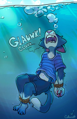 air_bubble anthro asphyxiation bottomwear bound clothed clothed_anthro clothed_male clothing cloud countershade_face countershade_torso countershading day death dipstick_tail drowning feet_tied fully_submerged fur hands_tied male male_death markings motion_lines navel onomatopoeia open_mouth peril shirt shorts sky solo sound_effects t-shirt tail tail_markings taking_in_water text topwear underwater uvula water whiskers kibblekitt colby_(kibblekitt) domestic_cat felid feline felis mammal 2024 artist_name digital_drawing_(artwork) digital_media_(artwork) english_description hi_res story story_in_description