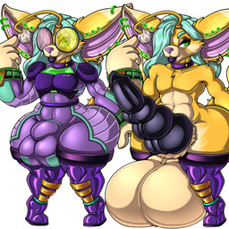 anthro armor balls balls_outline big_balls big_ears big_penis black_penis bodysuit boots bulge clothing collar detailed_bulge ear_piercing ear_ring ear_vulva eyewear footwear fur genital_outline genitals glasses green_eyes hair huge_balls huge_penis hyper hyper_balls hyper_genitalia knot latex latex_boots latex_clothing latex_footwear latex_legwear latex_thigh_boots latex_thigh_highs legwear lips male multi_knot penis penis_outline piercing purple_clothing purple_collar purple_legwear purple_thigh_boots purple_thigh_highs ring_piercing shoes shortstack shortstack_male simple_background skinsuit solo standing teal_hair thick_bottom_lip thick_thighs thigh_boots thigh_highs tight_clothing unusual_anatomy unusual_genitalia_placement unusual_vulva_placement vulva wearing_glasses white_background wide_hips yellow_body yellow_fur adjatha trials_in_tainted_space zarduk_(tits) canid canine fox mammal vulpatra 1:1 2025 hi_res story story_in_description