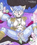 anal anal_penetration anthro blue_body blue_fur blue_hair breasts cave crystal eyes_closed female fur genitals hair humor improvised_sex_toy nipples penetration pun pussy solo sparkles tail vaginal vaginal_penetration white_body white_fur ek_goya nintendo star_fox krystal_(star_fox) canid canine fox mammal 2010