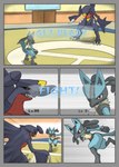 anthro duo fight garchomp generation_4_pokemon hi_res hypocrite_(artist) inside lucario male male/male nintendo pokemon pokemon_(species) running teeth teeth_showing