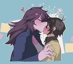 anthro duo female kissing male male/female sskomu_(artist) deltarune undertale_(series) kris_(deltarune) susie_(deltarune) human mammal monster hi_res