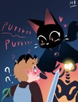 amputee blue_background blush bone disability duo eye_contact heart_symbol looking_at_another male male_human melee_weapon one_arm purring simple_background skeleton sword weapon hydrabb domestic_cat felid feline felis human mammal 2024 absurd_res comic digital_media_(artwork) hi_res