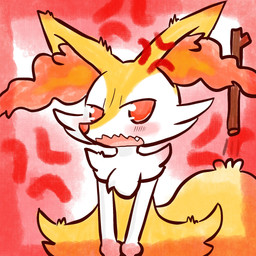 3_fingers ambiguous_anthro ambiguous_gender angry anthro arm_tuft biped blush blush_lines cheek_tuft chest_tuft cross-popping_vein facial_tuft fingers flat_chested front_view fur hip_tuft inner_ear_fluff looking_at_viewer motion_lines multicolored_body multicolored_fur no_pupils nude_ambiguous nude_anthro open_mouth orange_body orange_eyes orange_fur orange_inner_ear_fluff orange_nose pointy_ears prick_ears red_background shoulder_tuft simple_background solo standing stick tail tapering_snout tuft wavy_mouth white_body white_fur yellow_body yellow_fur yellow_tail annyui0611 nintendo pokemon braixen canid generation_6_pokemon mammal pokemon_(species) 1:1 2021 cel_shading digital_drawing_(artwork) digital_media_(artwork) half-length_portrait hi_res japanese_description portrait shaded translated_description