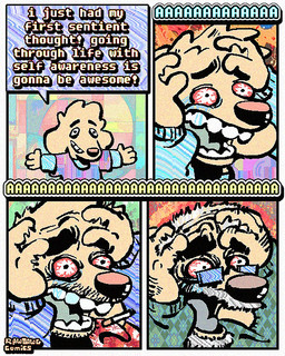 age_progression aloha_shirt anthro beard bloodshot_eyes bodily_fluids cigarette cigarette_in_mouth clothing dialogue eyewear facial_hair floppy_ears fur glasses grey_hair hair male object_in_mouth pattern_clothing pattern_shirt pattern_topwear screaming shirt smoking_tobacco solo speech_bubble stubble sweater tears text topwear yellow_body yellow_fur rawdawgcomics stahli_(rawdawgcomics) bird_dog canid canine canis domestic_dog golden_retriever hunting_dog mammal retriever 4:5 comic english_text hi_res