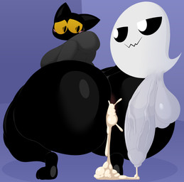 after_sex anthro balls big_balls big_breasts big_butt big_penis black_body black_eyes blush bodily_fluids bottomless breasts butt clothed clothing crouching cum cum_from_ass cum_in_ass cum_inside cum_on_ground duo eye_contact female foreskin genital_fluids genitals half-erect huge_balls huge_butt huge_penis looking_at_another looking_back male male/female penis robe smile thick_thighs unretracted_foreskin white_body white_eyes wide_hips yellow_sclera ekkokenight google google_doodle magic_cat_academy momo_(google) domestic_cat felid feline felis ghost mammal spirit absurd_res hi_res