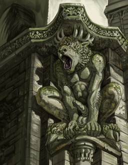 abs animal_genitalia animal_penis anthro antlers balls covered_eyes crouching dripping genitals hair hair_over_eyes half-erect hooves horn lichen male muscular muscular_anthro muscular_male outside pecs penis public public_exposure public_nudity rock sculpture sheath solo statue momamo mo_(momamo) cervine deer elk gargoyle mammal absurd_res hi_res