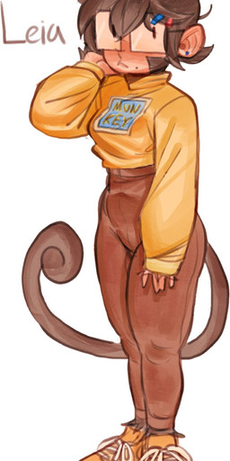 anthro big_glasses bottomwear brown_hair clothed clothing curled_tail ear_piercing eyewear female fully_clothed glasses hair long_sleeves markings mole_(marking) nerd pants piercing rectangular_glasses simple_background solo tail cjfurs leia_(cjfurs) haplorhine mammal monkey primate hi_res