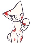 anthro biped blood bodily_fluids eyelashes female flat_chested front_view fur noseless one_eye_closed open_mouth pointy_ears round_head simple_background simple_face small_waist solo standing tailless thick_thighs toony white_background white_body white_fur white_mouth white_sclera wink whizzywhip femtanyl token_(femtanyl) felid mammal