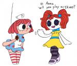2018 animate_inanimate button_(fastener) button_eyes clothing dialogue doll english_text female hair happy humanoid living living_doll minus8 not_furry plushie raggedy_ann red_hair rubilocks simple_background smile text white_background