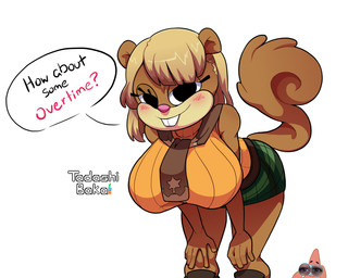 anthro bent_over breasts cosplay crossover_cosplay female tadashibaka capcom nickelodeon resident_evil spongebob_squarepants ashley_graham patrick_star sandy_cheeks mammal rodent sciurid tree_squirrel crossover hi_res