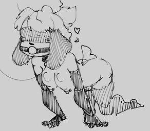 anthro bdsm bent_over blindfold breasts clothing female gag gagged heart_symbol leggings legwear nipple_piercing nipples piercing solo tommyowo animal_crossing nintendo isabelle_(animal_crossing) canid canine mammal monochrome