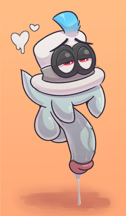 ahegao big_penis bodily_fluids clothing cum cum_drip dripping genital_fluids genitals hat headgear headwear heart_symbol looking_pleasured male not_furry penis simple_background solo vein veiny_penis komdog mario_bros nintendo super_mario_odyssey cappy_(mario) bonneter ghost spirit hi_res