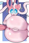 anthro anus big_butt blue_eyes butt female genitals nude pussy solo surprised_expression tail thick_thighs farbi nintendo pokemon canid canine eeveelution generation_6_pokemon mammal pokemon_(species) sylveon