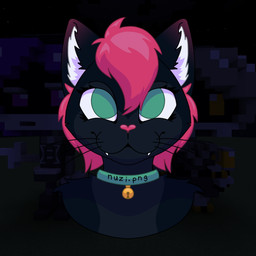 anthro bell bell_collar black_body black_fur collar female front_view fur green_eyes hair pink_hair smile solo unknown_artist domestic_cat felid feline felis mammal tagme