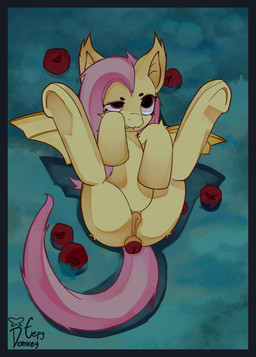 animal_genitalia animal_vulva anus apple bat_wings blue_border border clitoris equine_anus equine_genitalia equine_vulva fangs female feral food fruit genitals hair looking_pleasured lying membrane_(anatomy) membranous_wings object_in_ass on_back pink_hair pink_tail plant puffy_anus solo spread_legs spreading tail teeth wings yellow_body eepy_donkey friendship_is_magic hasbro my_little_pony flutterbat_(mlp) fluttershy_(mlp) bat_pony equid mammal absurd_res hi_res