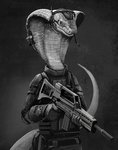 apode armor assault_rifle electronics eyepiece female forked_tongue g36 gun headgear headphones headset holding_object holding_weapon legless long_tongue ranged_weapon rifle scales serpentine simple_background snake_hood solo tongue tongue_out ventral_scales weapon cicakkia x-com x-com:_chimera_squad agent_torque draconcopode naga reptile scalie snake viper_(x-com) 2020 greyscale monochrome portrait sketch three-quarter_portrait